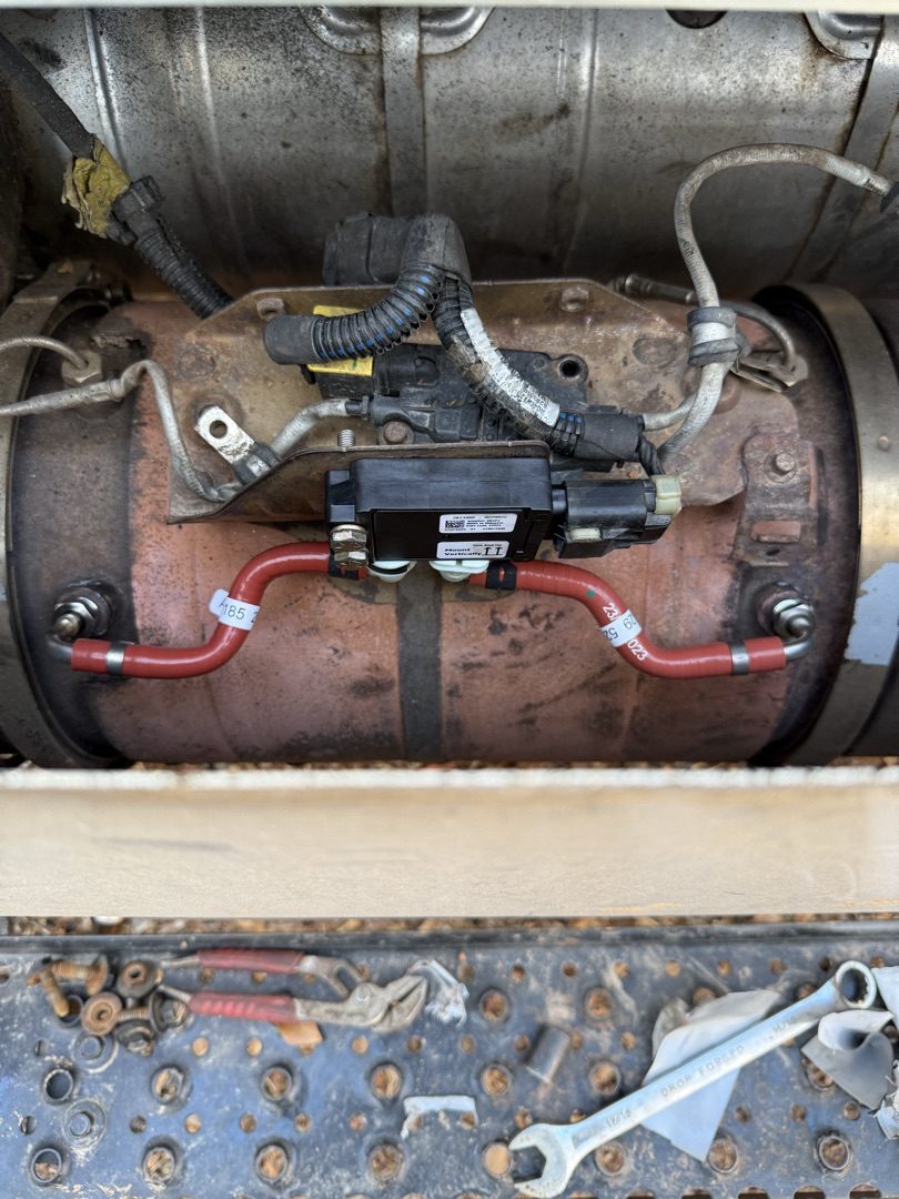 DPF aftertreatment system with sensor module installed
